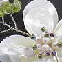 Колье жемчуг белый с пренитом "Фиалка", 1 цветок, короткое 50см