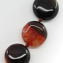 Бусы агат черный с оранжевым, плоские круглые 15мм, короткие 45см