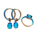 Комплект "Катрин", голубой фианит, с покрытием под золото, размеры кольца:17, 18, 19, 20