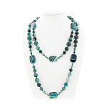 Агат сине-зеленый (Бразилия), разноразмерные круглые с плоскими прямоугольниками 18х25мм, бусы "Стихия" длиной 140см