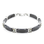 Браслет "Лилу" из черной керамики с Султанитом покрытие светлый металл