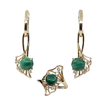 Комплект "Мила-17", малахит, покрытие под золото, размеры кольца: 17, 18, 19, 20