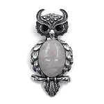 Брошь "Филин" кварц розовый