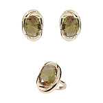 Комплект "Султан-42", султанит, покрытие под золото, размеры кольца: 18