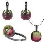 Комплект "Алетта" фианит "турмалин"красно - желтый, черная эмаль, размеры кольца: 17, 18, 19, 20