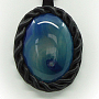 Кулон агат синий овал в кожаной оправе 70см