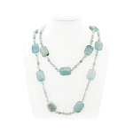 Агат серый с голубым (Бразилия), плоские прямоугольные бусины 18x25мм, бусы "Гармония" длиной 140см