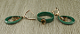 Комплект с султанитом "Калиса", керамика зеленая с застёжкой под золото, размер кольца 17.