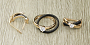 Комплект "Тиффа" керамика чёрная + золотой цвет + фианит, кольцо в кольце. 18 размер