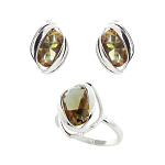 Кольцо+серьги с султанитом "Толима", покрытие родий, размер кольца 18, 20