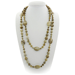 Яшма древесная, разноразмерные круглые с плоскими овалами 18х25мм, бусы "Стихия", длина бус 132см