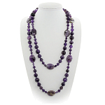 Аметист, разноразмерные круглые с плоскими овалами 18х25мм, бусы "Стихия", длина бус 132см