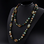 Агат коричнево- зеленый, разноразмерные круглые с плоскими овалами 18х25мм, бусы "Стихия", длина бус 130см