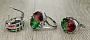 Комплект "Эльвира" фианит "турмалин" красно - зеленый покрытие родий, размеры кольца: 17, 18, 19, 20