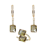 Комплект "Султан-51", султанит, покрытие под золото, размеры кольца: 17, 18, 19, 20