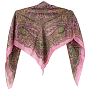 Платок шёлк с  рисунком розовый с зеленым