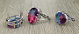 Комплект "Эльвира" фианит "турмалин" фиолетово - голубой  покрытие родий, размеры кольца: 17, 18, 19, 20