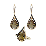 Комплект "Султан-49", султанит, покрытие под золото, размеры кольца: 17, 18, 19, 20