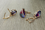 Комплект "Дженифер" фианит "турмалин" фиолетово - голубой,  покрытие под золото, размеры кольца: 17, 18, 19, 20