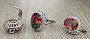 Комплект "Илона" фианит "турмалин" красно - зеленый покрытие родий, размеры кольца: 17, 18, 19, 20