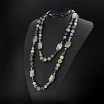 Агат серый (Бразилия), плоские прямоугольные бусины 18x25мм, бусы "Гармония" длиной 140см