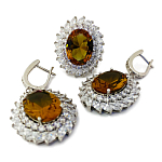 Комплект "Султан-56", султанит, покрытие родий, размеры кольца: 17