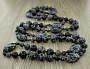 Обсидиан снежный (США), разноразмерные круглые с плоскими овалами 18х25мм, бусы "Стихия", длина бус 138см