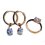 Комплект "Катрин", фианит "голубой топаз", с покрытием под золото, размеры кольца:17, 18, 19, 20