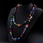 Агат самоцветы, разноразмерные круглые с плоскими овалами 18х25мм, бусы "Стихия", длина бус 130см