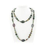 Яшма зеленая (Мадагаскар), разноразмерные круглые с плоскими овалами 18х25мм, бусы "Стихия", длина бус 130см