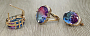 Комплект "Эльвира" фианит "турмалин" фиолетово-голубой покрытие под золото, размеры кольца: 17, 18, 19, 20
