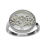 Кольцо из белого перламутра и ювелирного сплава "Ренессанс" вставка дерево 